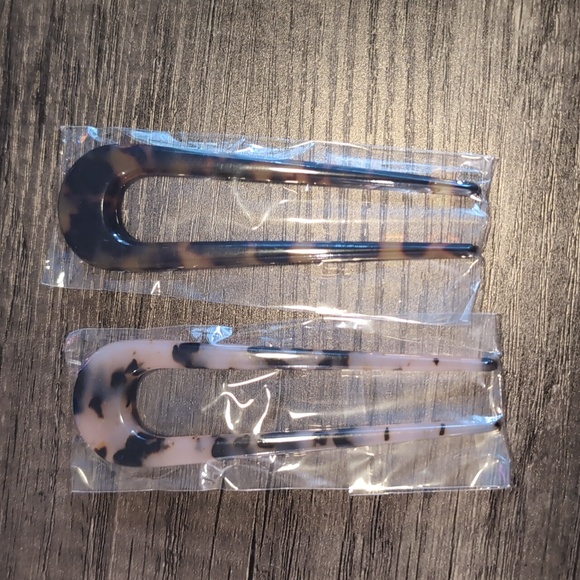 2 Pack French Style Cellulose Acetate Tortoise Shell U Shaped Hair Pins Fork 4in - Picture 1 of 2